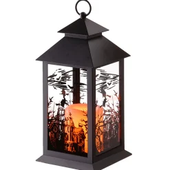 Clearance National Tree Company 12 in. Halloween Carved Images of Witches Haunted House Lantern with LED Lights