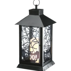 New National Tree Company 16 in. Halloween Carved Images of Bats and Cobwebs Lantern with LED Lights