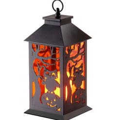 Best National Tree Company 12 in. Halloween Carved Images of Owls Pumpkins Leafless Trees Lantern with LED Lights
