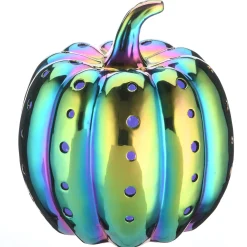 Discount National Tree Company 12 in. Halloween Ceramic Iridescent Purple Pumpkin with Multi Color LED Lights