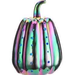 Discount National Tree Company 14 in. Halloween Ceramic Iridescent Purple Pumpkin with Multi Color Lights