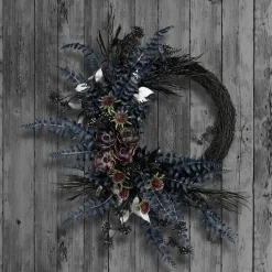 Clearance National Tree Company 18 in. Halloween Deep Purple Fern Sakura Half Wreath