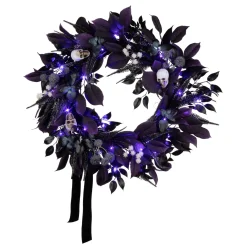 Sale National Tree Company 26 in. Halloween Floral Mini Skull Wreath with LED Lights