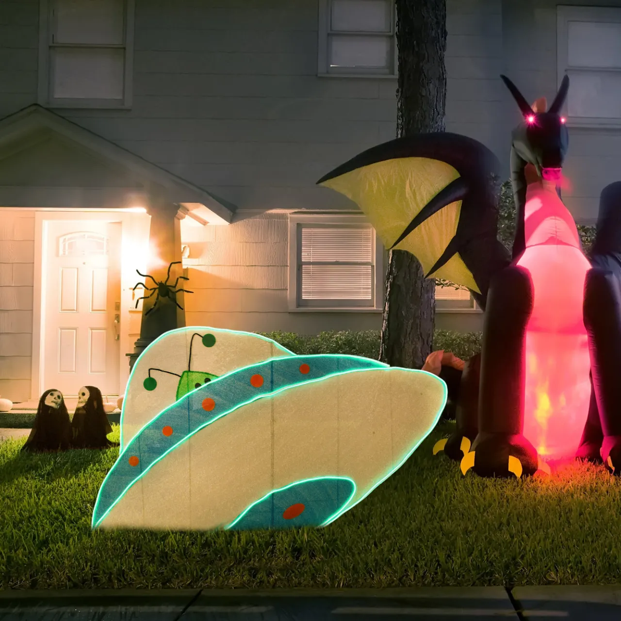 Online National Tree Company 35 in. Halloween Pre-Lit Alien Spaceship Outdoor Lawn Decoration with LED Lights