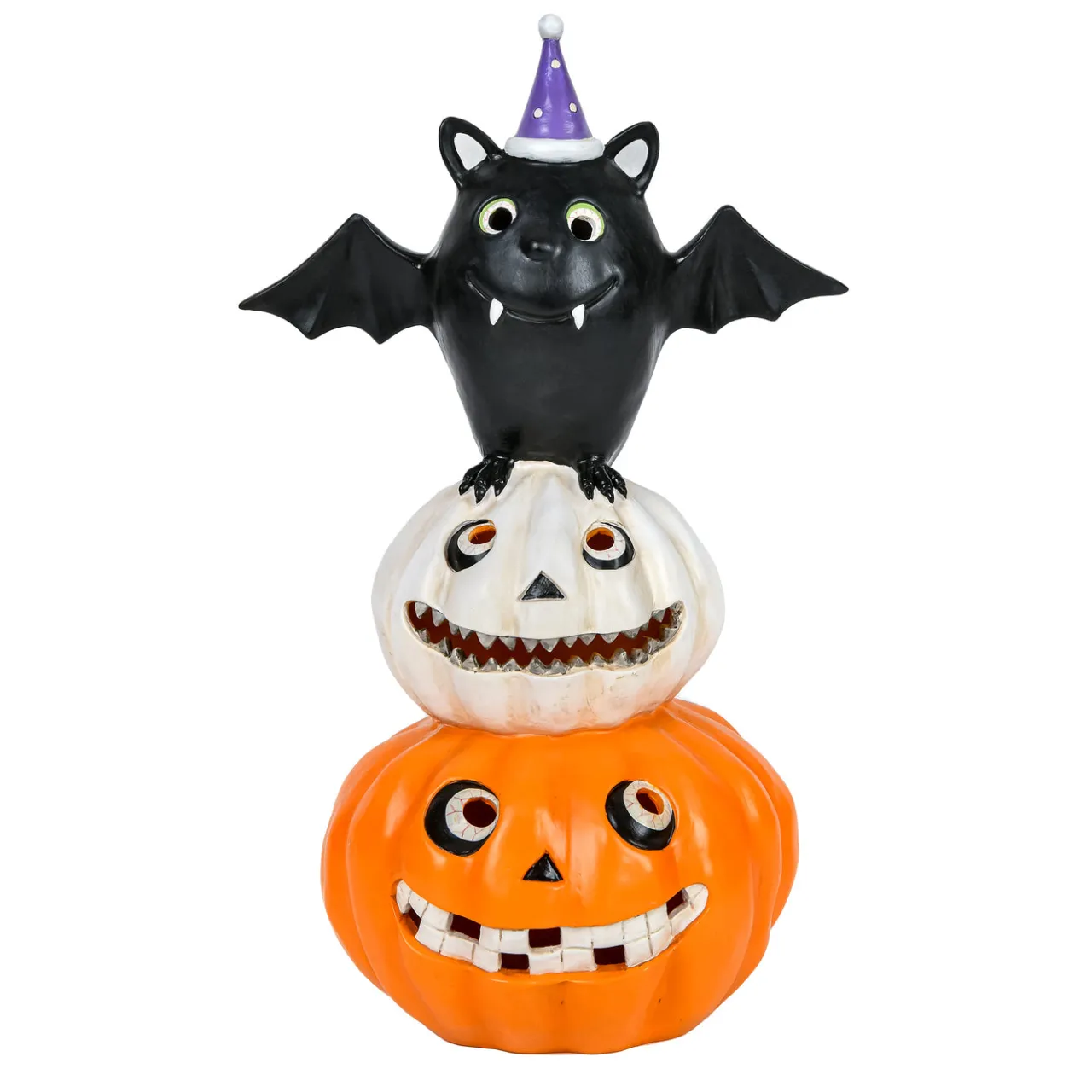 Discount National Tree Company 22 in. Halloween Pre-Lit Bat Standing on Pumpkins Tabletop Decoration with LED Lights