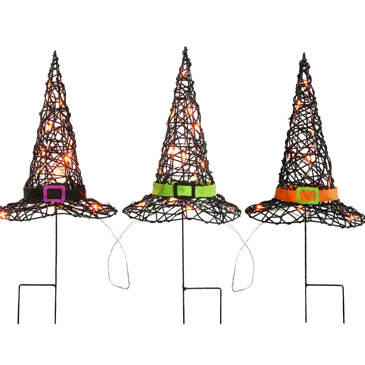 Discount National Tree Company 23 in. Halloween Pre-Lit Black Witchs Hat Garden Stakes
