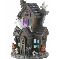 New National Tree Company 6 in. Halloween Pre-Lit Black Haunted House Decoration with LED Lights