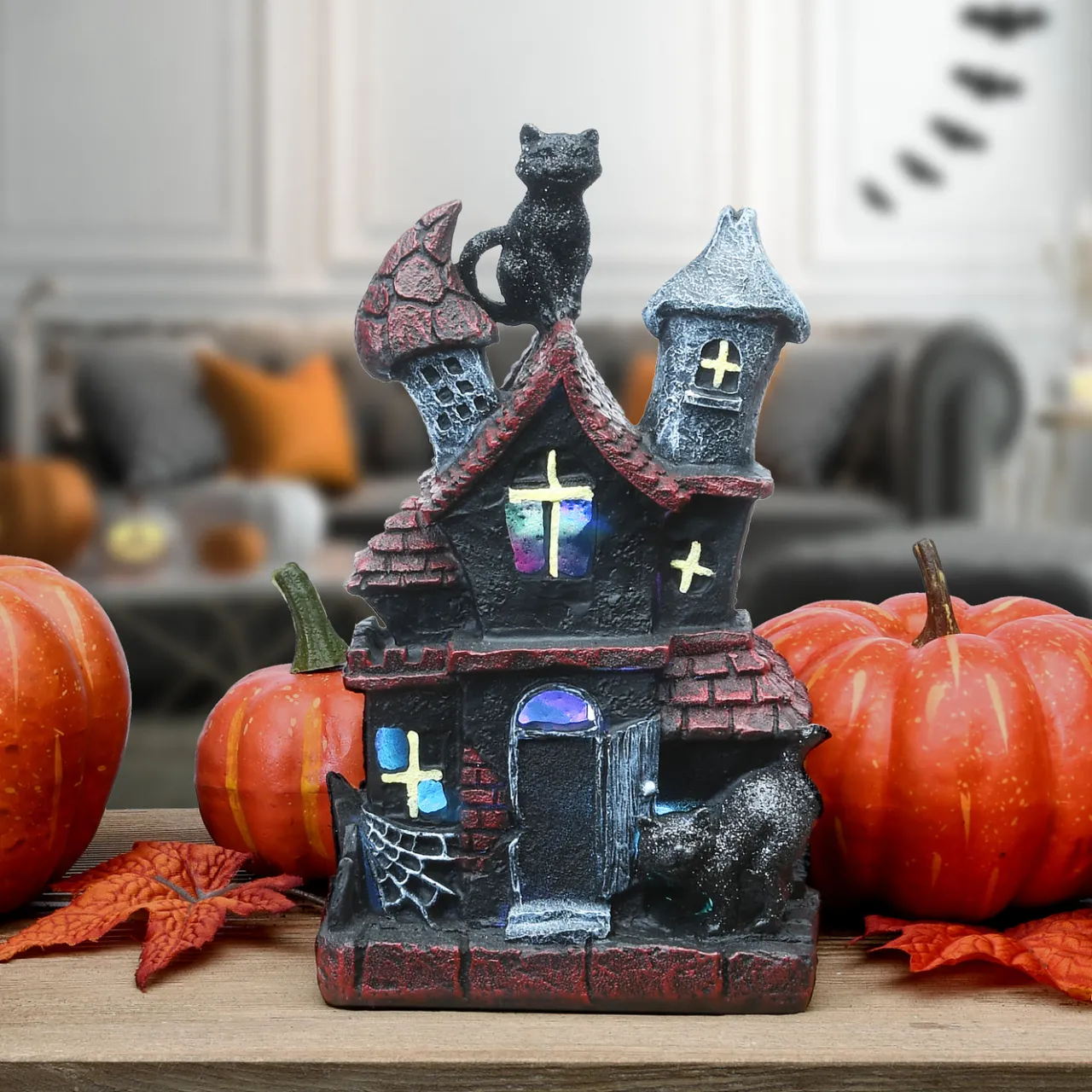 Outlet National Tree Company 7 in. Halloween Pre-Lit Black Haunted House Decoration with LED Lights