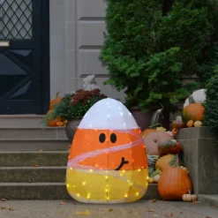 Hot National Tree Company 28 in. Halloween Pre-Lit Candy Corn Mummy Outdoor Decoration with LED Lights