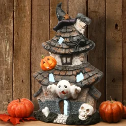 National Tree Company 18 in. Halloween Pre-Lit Multilevel Haunted House Decoration with LED Lights