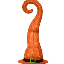 New National Tree Company 34 in. Halloween Pre-Lit Orange Witchs Hat Outdoor Decoration with LED Lights