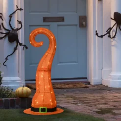 New National Tree Company 34 in. Halloween Pre-Lit Orange Witchs Hat Outdoor Decoration with LED Lights