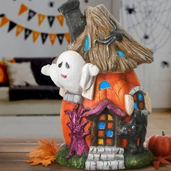 Best National Tree Company 18 in. Halloween Pre-Lit Pumpkin Haunted House Decoration with LED Lights