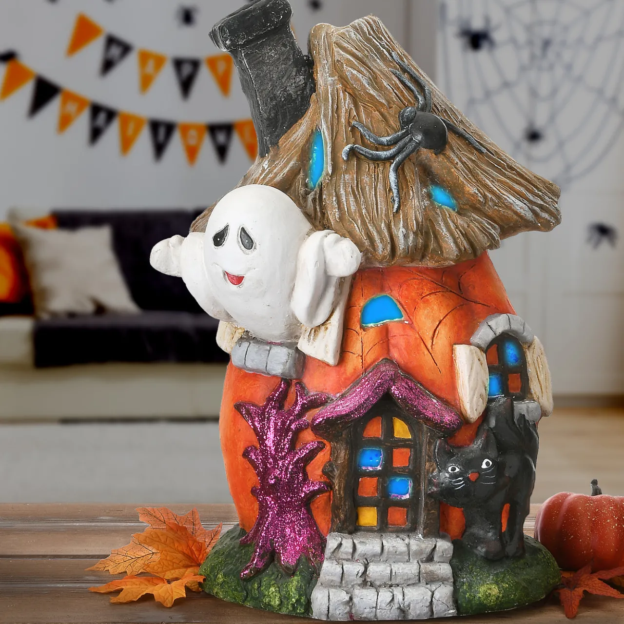 Best National Tree Company 18 in. Halloween Pre-Lit Pumpkin Haunted House Decoration with LED Lights