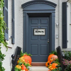 Clearance National Tree Company 18 in. Halloween Pre-Lit Sound Activated Animated Hanging Door Sign with LED Lights
