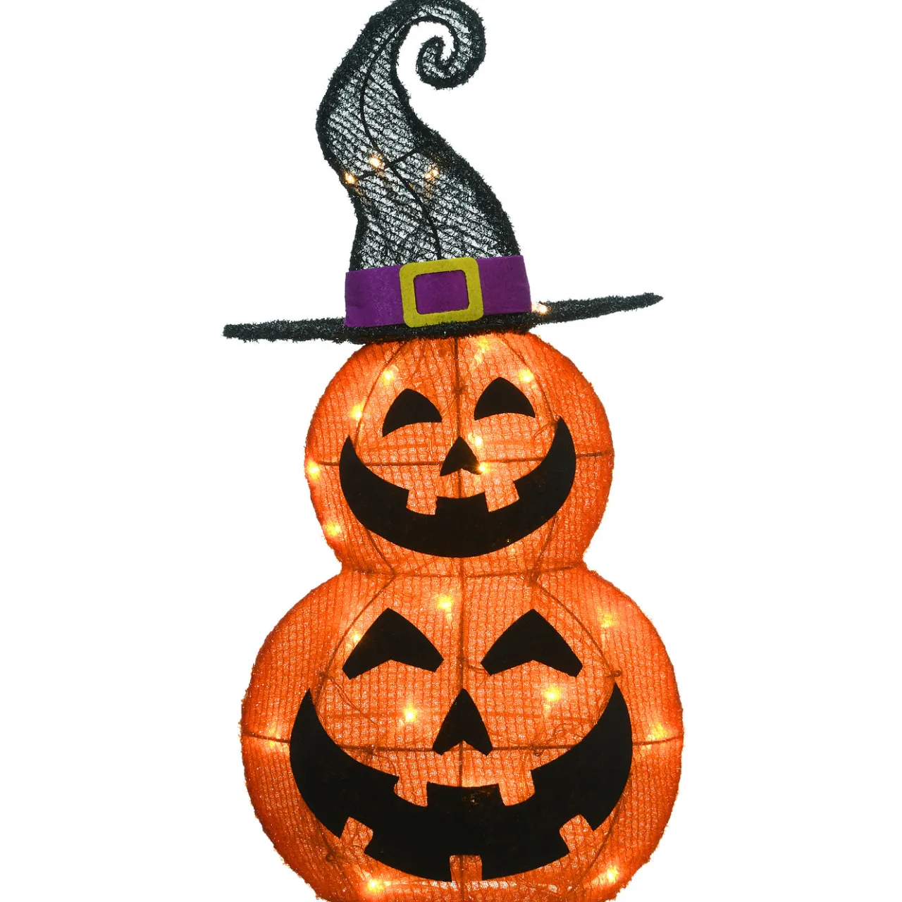 Best National Tree Company 19 in. Halloween Pre-Lit Stacked Pumpkins in Witchs Hat Outdoor Decoration with LED Lights