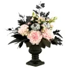 Clearance National Tree Company 17 in. Halloween Pretty Morbid Pink Carnation Centerpiece with Black Pedestal Urn, Velvet Pumpkins