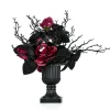 Online National Tree Company 18 in. Halloween Rose Flowers Plant Decoration in a Black Urn