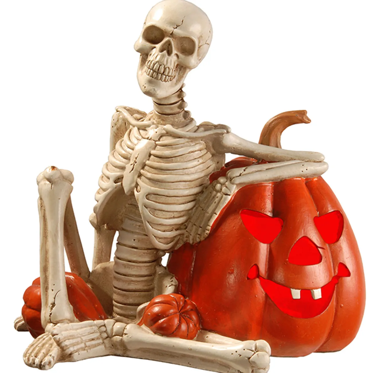 Online National Tree Company 9 in. Halloween Skeleton and Jack O Lantern Decoration with LED Lights