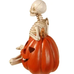 Online National Tree Company 9 in. Halloween Skeleton and Jack O Lantern Decoration with LED Lights