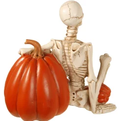 Online National Tree Company 9 in. Halloween Skeleton and Jack O Lantern Decoration with LED Lights