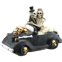 Online National Tree Company 8 in. Halloween Skeleton Bride and Groom in Black Car with LED Lights