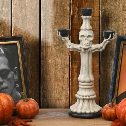 Outlet National Tree Company 12 in. Halloween Skeleton Candelabra Holds Three Candles