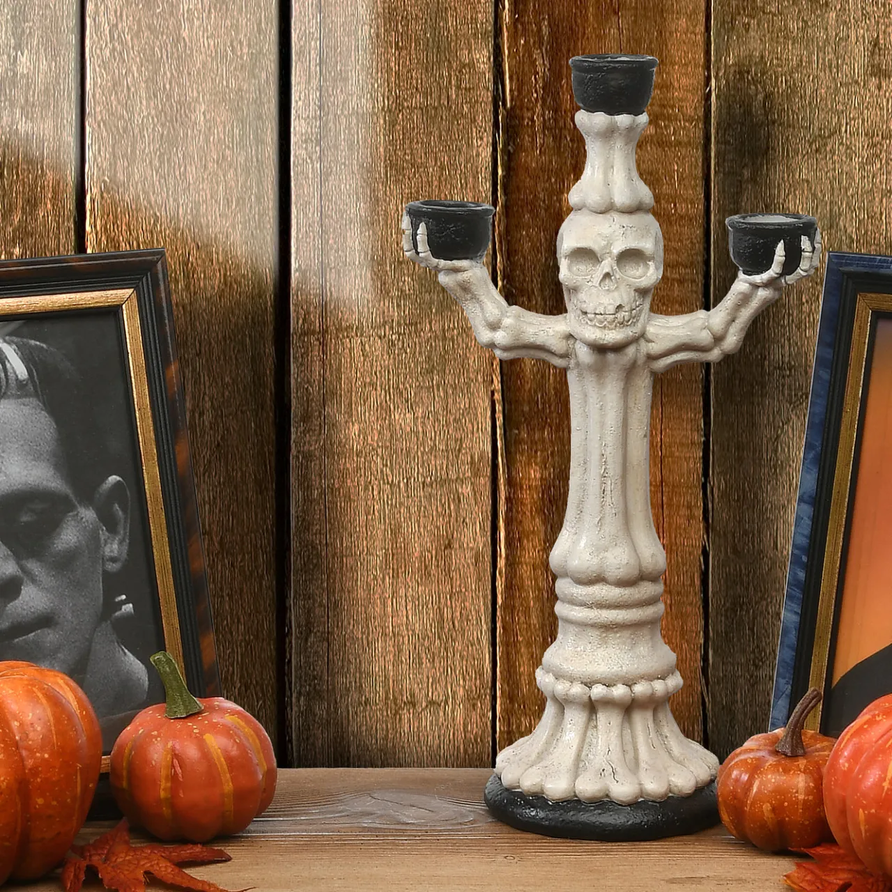 Outlet National Tree Company 12 in. Halloween Skeleton Candelabra Holds Three Candles