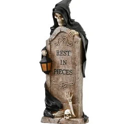 Discount National Tree Company 16 in. Halloween Skeleton Grim Reaper Standing with a Gravestone Decoration