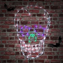 Online National Tree Company 37 in. Halloween Skull Lighted Sign Decoration with LED Lights