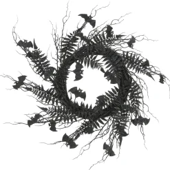 National Tree Company 24 in. Halloween Spooky Wreath with Bats, Fern Leaves, Branches