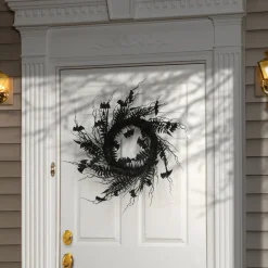 National Tree Company 24 in. Halloween Spooky Wreath with Bats, Fern Leaves, Branches