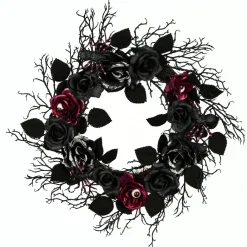 Online National Tree Company 22 in. Halloween Spooky Wreath with Roses, Leaves, Thorny Branch Base