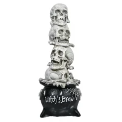 Discount National Tree Company 38 in. Halloween Stacked Skulls in a Cauldron Tabletop Decoration