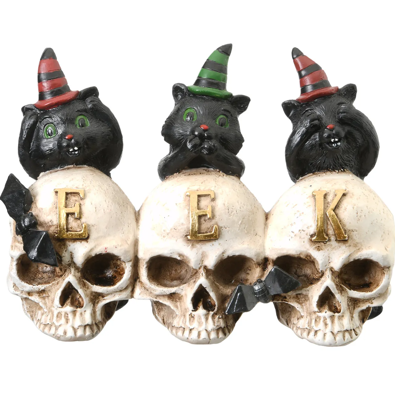 Sale National Tree Company 5 in. Halloween Three Black Cats and EEK Skull Sign Decoration