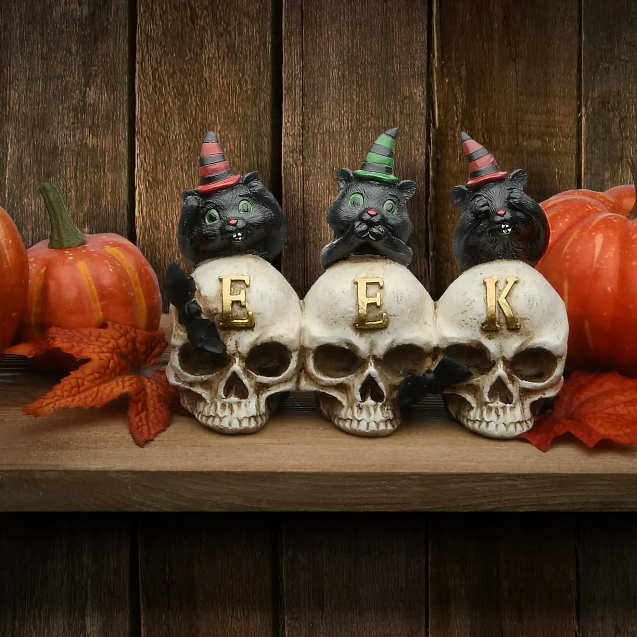 Sale National Tree Company 5 in. Halloween Three Black Cats and EEK Skull Sign Decoration