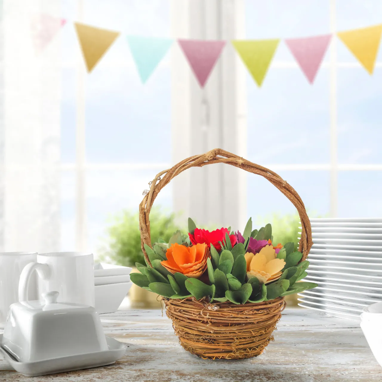 Hot National Tree Company 10 in. Handcrafted Multicolor Floral Basket