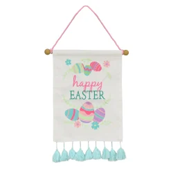 Online National Tree Company 19 in. Happy Easter with Eggs Hanging Banner Decoration