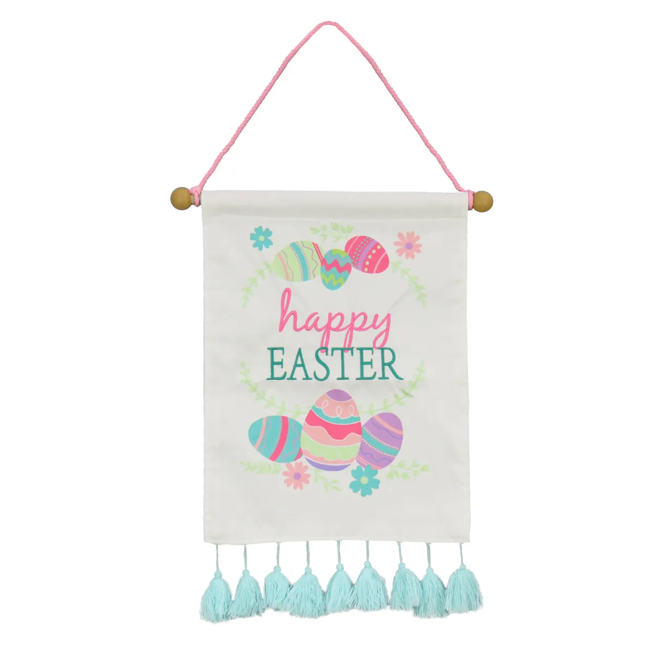 Online National Tree Company 19 in. Happy Easter with Eggs Hanging Banner Decoration
