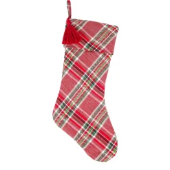 Best National Tree Company 20 in. HGTV Home Collection Bias Cut Red Plaid Stocking