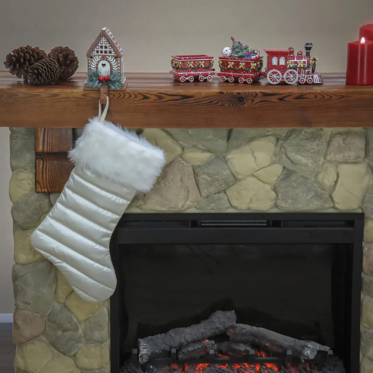 Online National Tree Company 20 in. HGTV Home Collection Puffy Coat Stocking, White