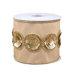 Clearance National Tree Company 4 in. HGTV Home Collection Sequin Beaded Taffeta Ribbon, Beige