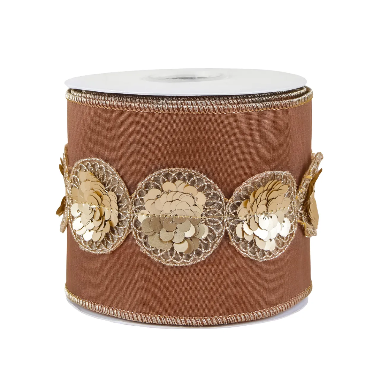 National Tree Company 4 in. HGTV Home Collection Sequin Beaded Taffeta Ribbon, Brown