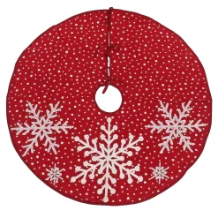 New National Tree Company 52 in. HGTV Home Collection Red Tree Skirt with Snowflake Embroidery and White Dots