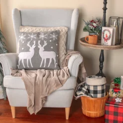 Sale National Tree Company 18 in. HGTV Home Collection Reindeer and Snowflakes Pillow