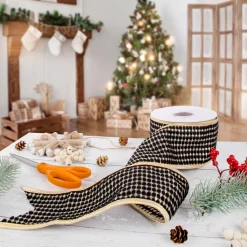 Outlet National Tree Company 3 in. HGTV Home Collection Carmel Jacquard Double-Sided Ribbon, Black