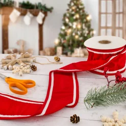 Clearance National Tree Company 3 in. HGTV Home Collection Dupioni Double-Sided Ribbon, Red & White