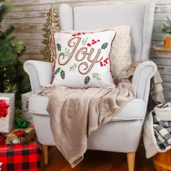 Outlet National Tree Company 18 in. HGTV Home Collection Embroidered Joy Christmas Pillow