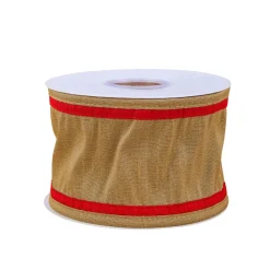 Discount National Tree Company 3 in. HGTV Home Collection Dupioni Double-Sided Ribbon, Gold & Red