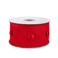 Sale National Tree Company 3 in. HGTV Home Collection Dupioni Button Ribbon, Red